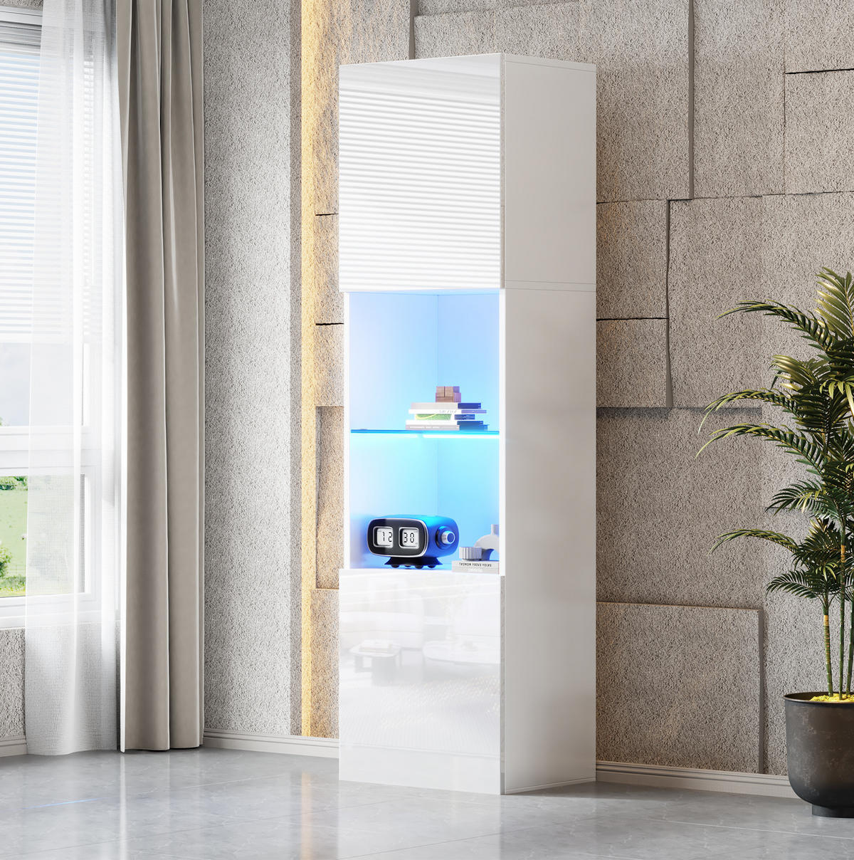 VITRINE 45/35/160 cm aus Spanplatte mit LED-Beleuchtung Weiß - Weiß, Holzwerkstoff (45/160/35cm) - Modenvie