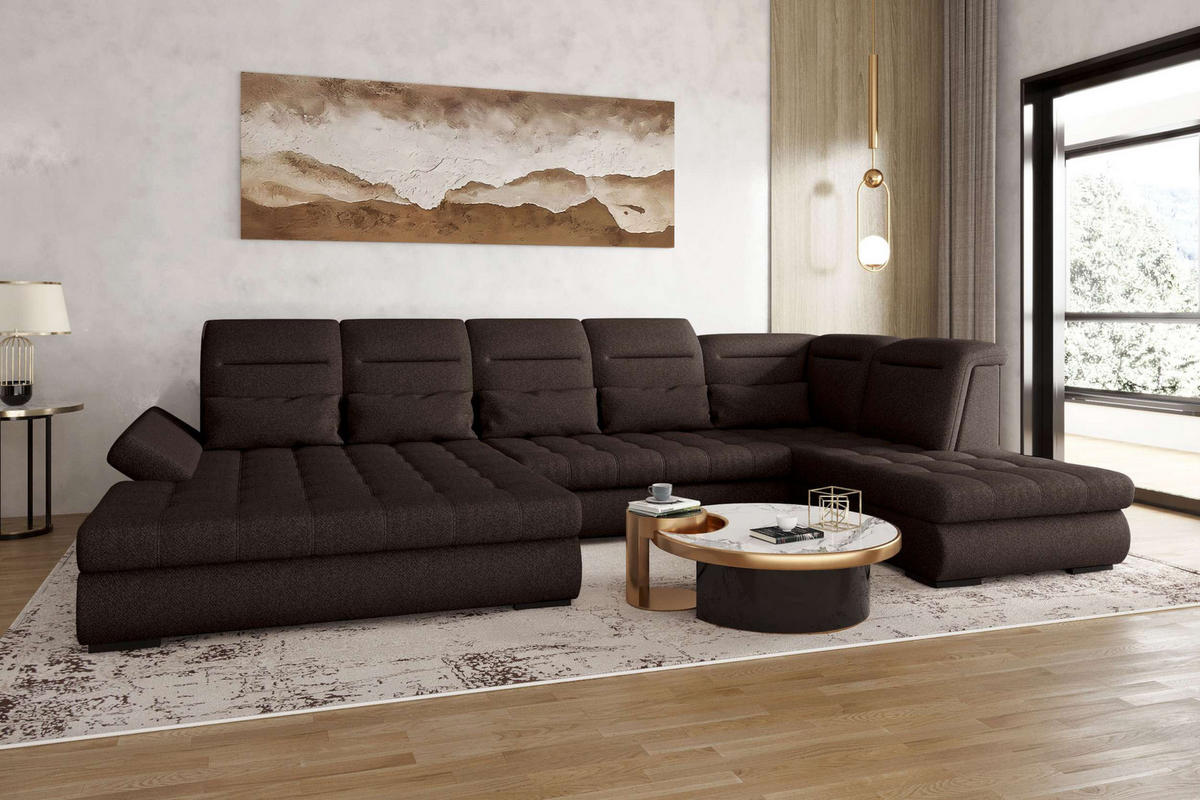 WOHNLANDSCHAFT Toscana Velours inkl. Schlaffunktion - Braun, Textil (208/87/358cm) - 99rooms