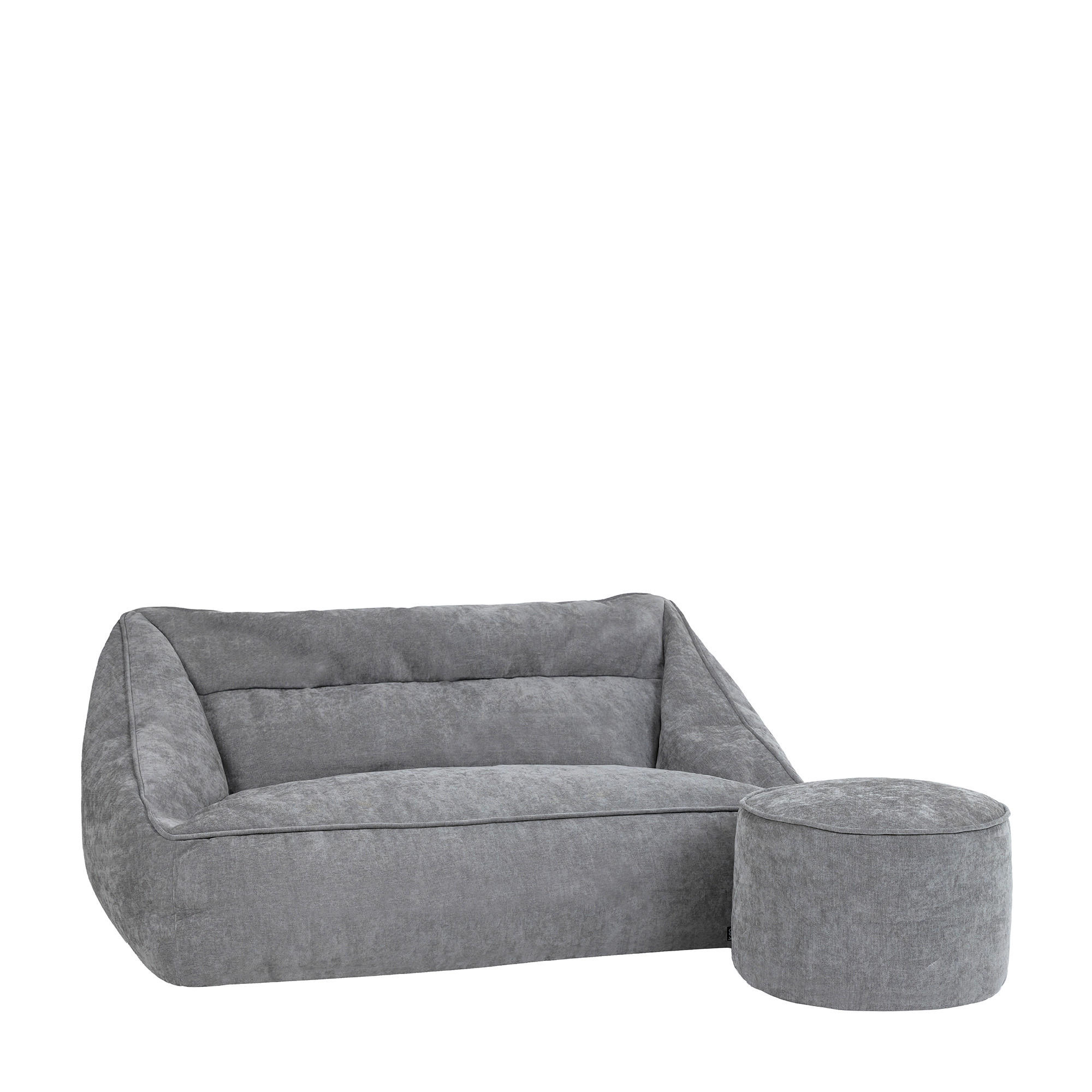 SITZSACK Chenille-Sofa icon Cecilia und Fußhocker-Sitzsack Milano im 2-teiligen Set, grau - Grau, Kunststoff/Textil (160/70/93cm) - icon