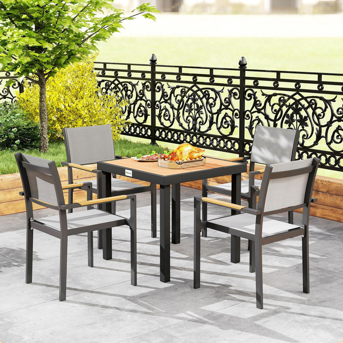 GARTENTISCH 78/78/74 cm Natur Holzwerkstoffoptik aus Aluminium mit wetterfester Tischplatte - Naturfarben, Metall (78/78/74cm) - OKWISH