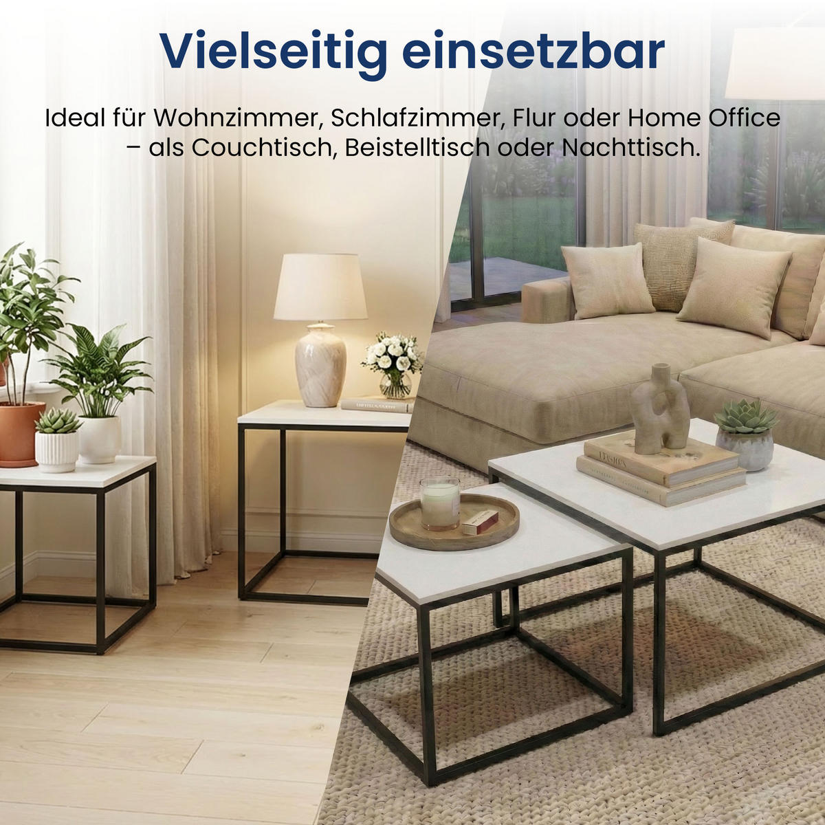 COUCHTISCH 2er Set quadratisch weiß - Weiß, Holzwerkstoff (70/70/42cm) - Home Collective
