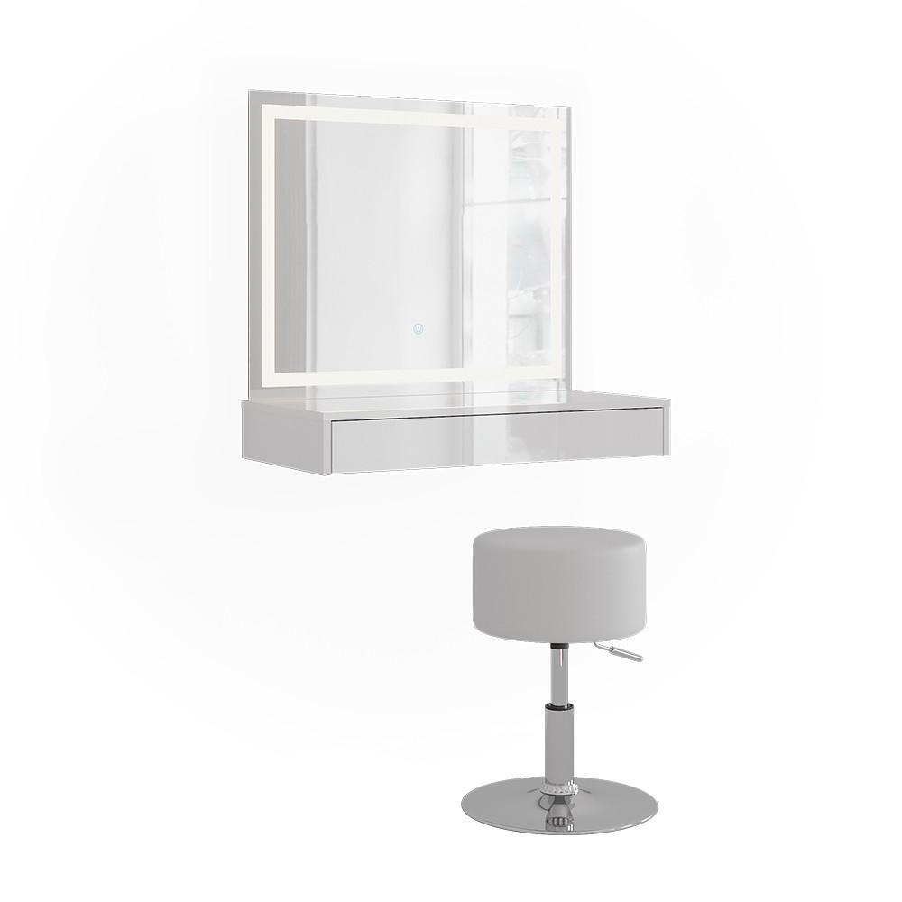 Vicco TOALETNÍ STOLEK Sherry, Bílá/Bílá vysoký lesk, 80 cm se zrcadlem LED a stoličkou