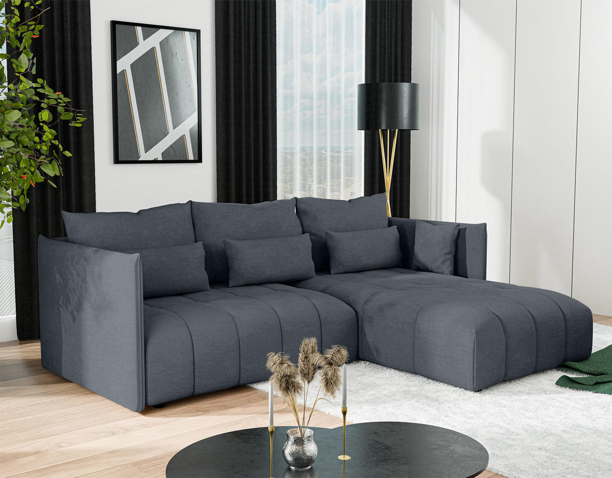 ECKSOFA L Form Cosmova Dunkelgrau 245/182/83 cm mit Schlaffunktion - Dunkelgrau/Schwarz, Kunststoff/Textil (245/182cm) - AX Living