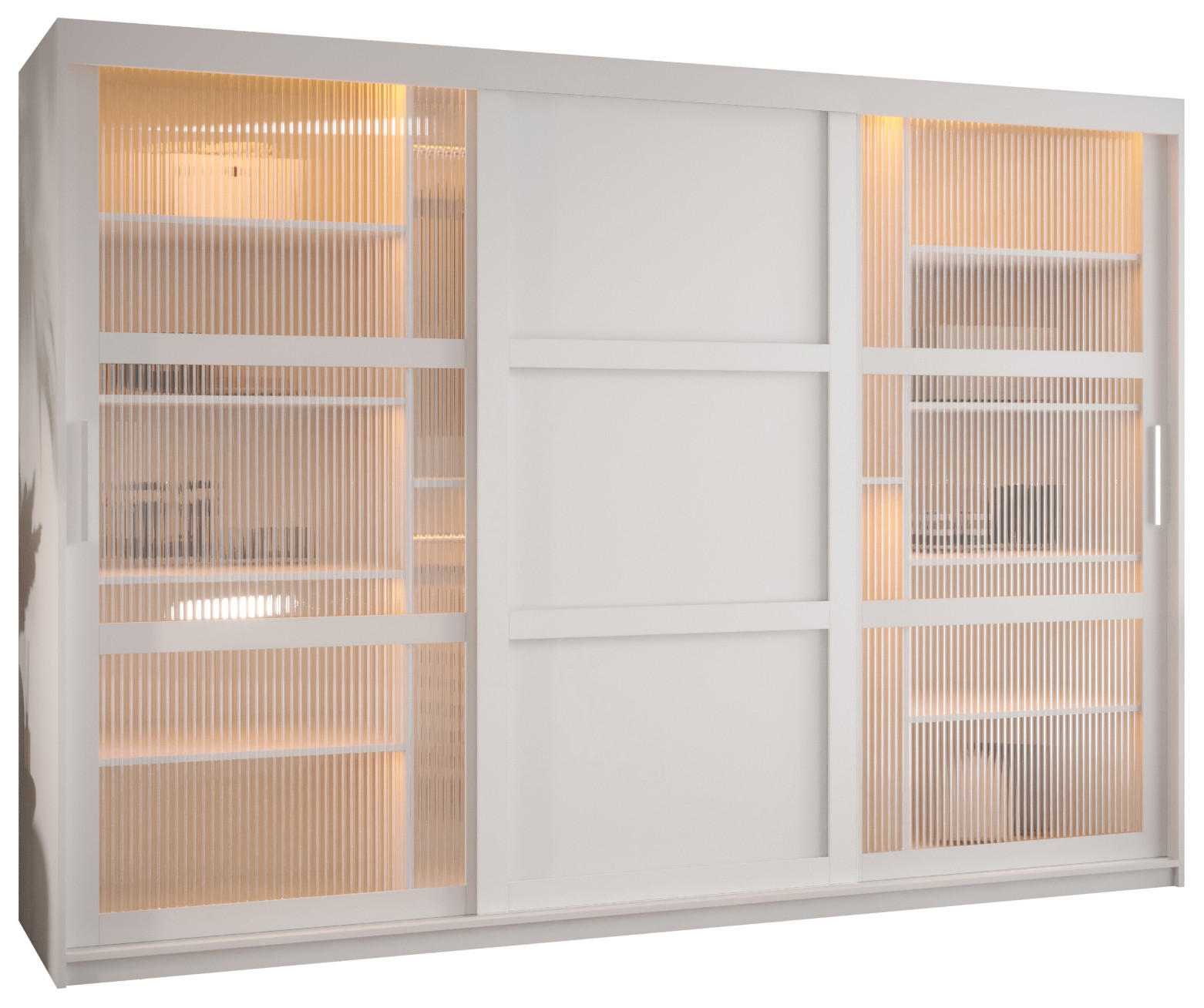 SCHWEBETÜRENSCHRANK 200/250/62 3-türig - Silberfarben/Weiß, Holz/Kunststoff (250/200/62cm) - Abiks Möbel