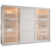 SCHWEBETÜRENSCHRANK 200/250/62 3-türig - Silberfarben/Weiß, Holz/Kunststoff (250/200/62cm) - Abiks Möbel
