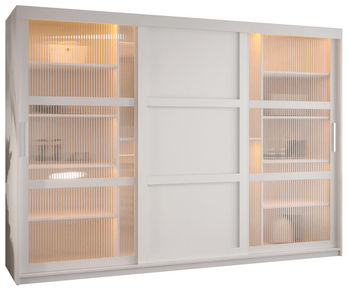 SCHWEBETÜRENSCHRANK 200/250/62 3-türig - Silberfarben/Weiß, Holz/Kunststoff (250/200/62cm) - Abiks Möbel
