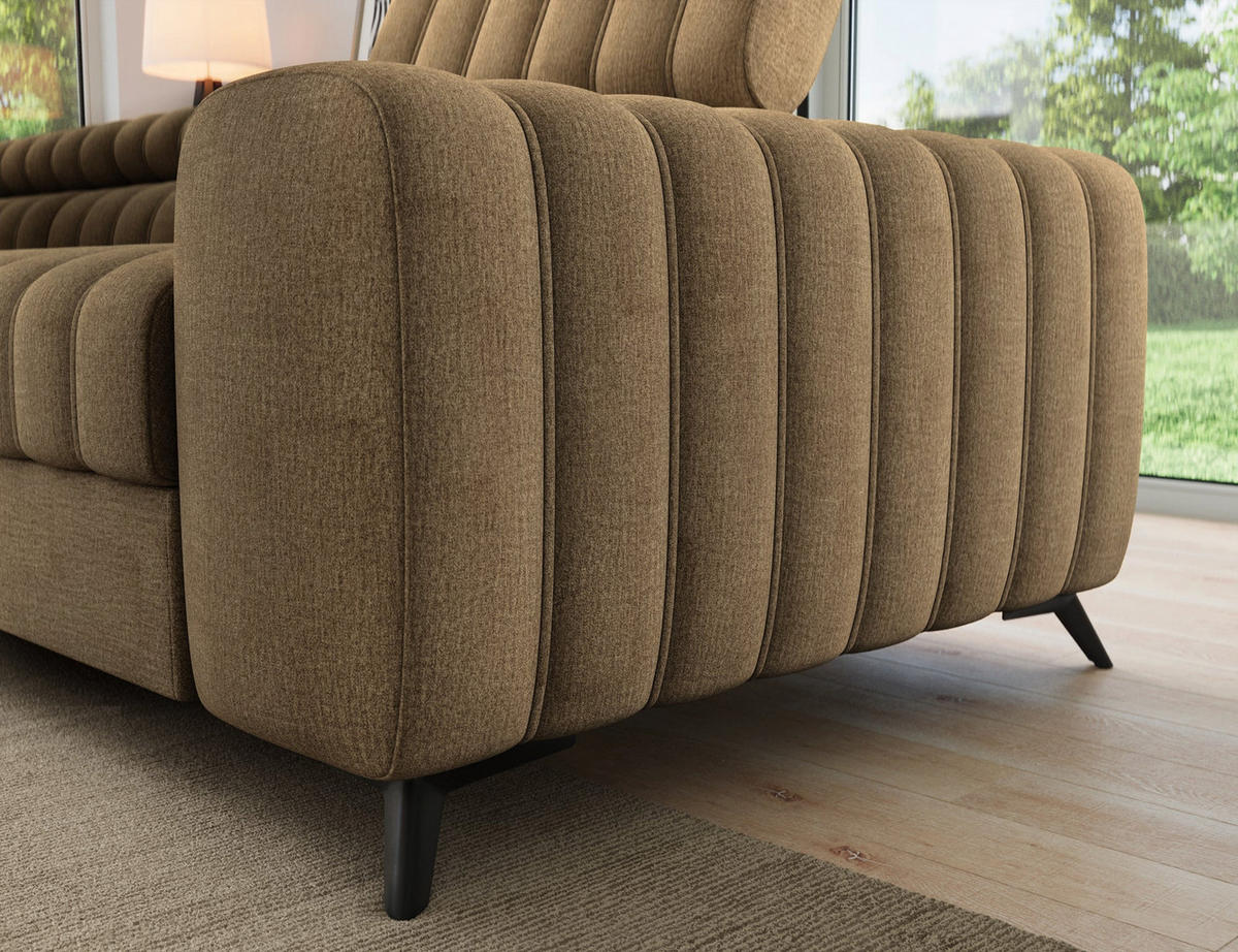 KANEDO Ecksofa mit Schlaffunktion und Bettkasten – Modernes Designsofa, verstellbare Kopfstützen, Metallfüße - Braun, Kunststoff (269/86cm) - Wohnideebilder