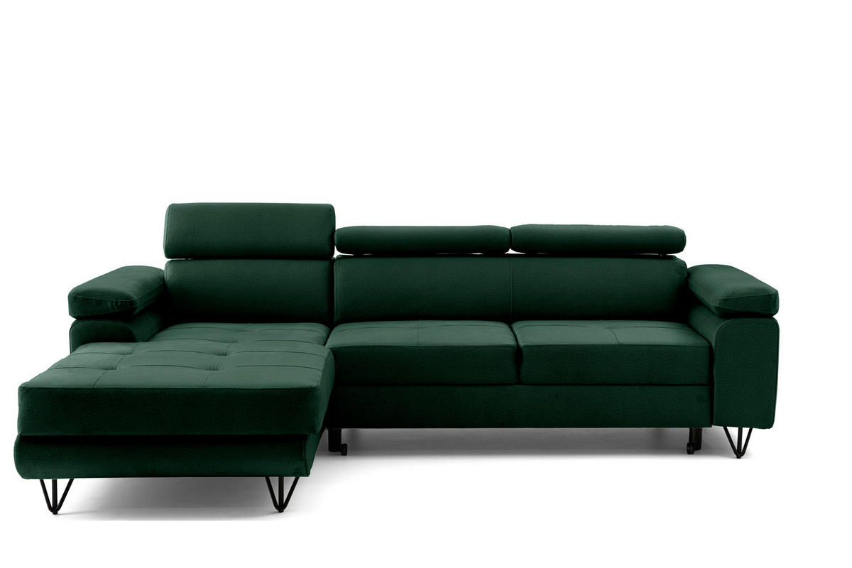 ECKSOFA NORIS L Dunkelgrün mit Schlaffunktion Links - Dunkelgrün, Holz/Textil (250/183cm) - Muffo