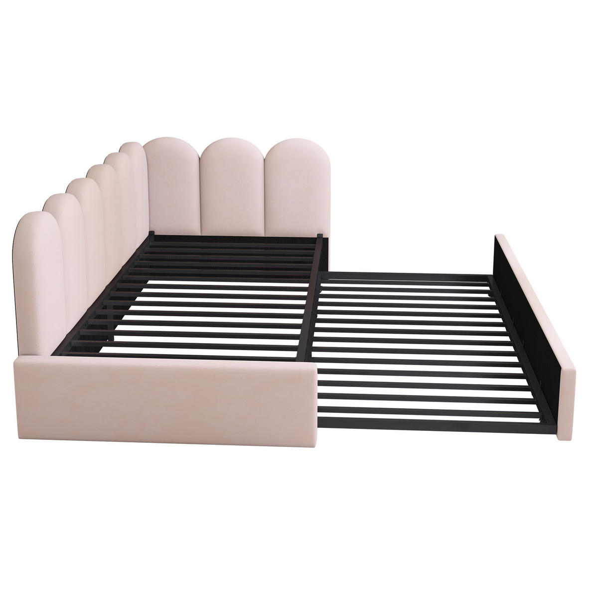 POLSTERBETT 90/200 cm mit Ausziehbett, verspieltem Gitter-Design und Samtbezug, Rosa - Rosa, Textil (90/200cm) - Redom