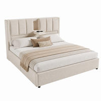 POLSTERBETT mit Stauraum und Ladestation 160x200 cm Leinen Beige - Beige, Metall (160/200cm) - Meubliv