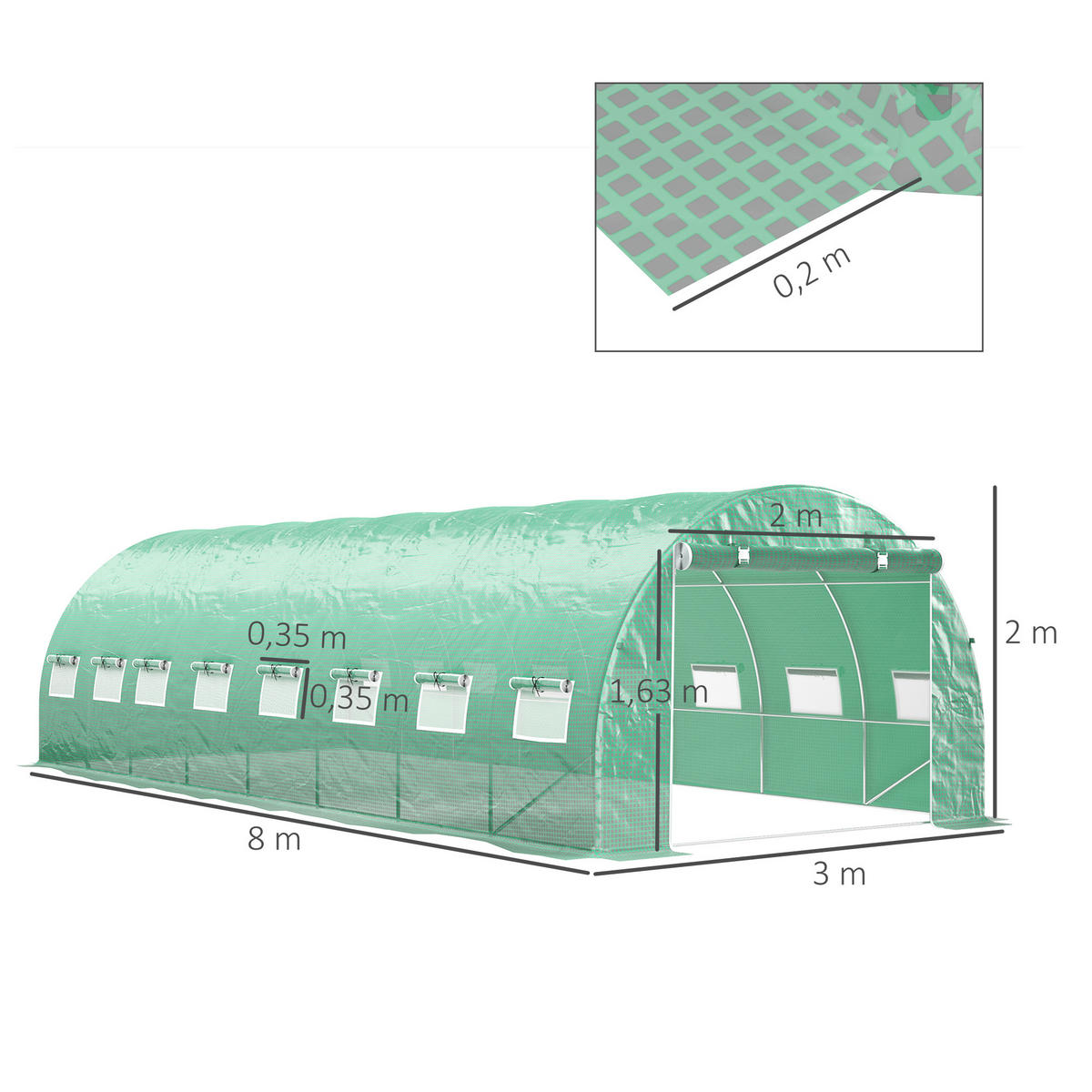 GEWÄCHSHAUS DE-11977 24 m² mit 16 Fenstern Grün - Grün, Kunststoff (300/200/800cm) - ComfortXL