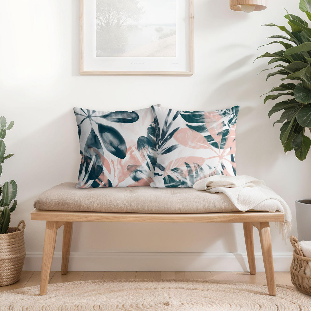 DEKOKISSEN 2er-Set Tropisches Orakel petrol Set I 50/50 cm - Petrol, Textil (50/50cm) - Bilderwelten