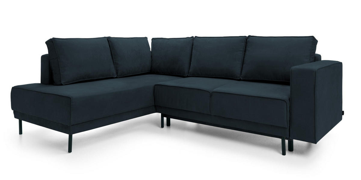 ECKSOFA Rodario Dunkelblau Velours - Schwarz/Dunkelblau, Textil/Metall (247/187cm) - Selsey