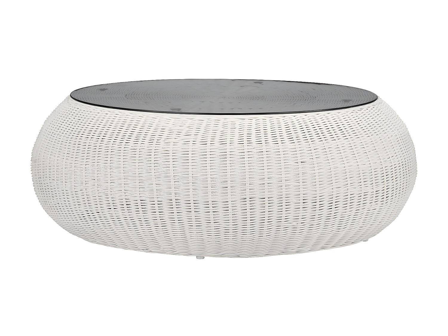 GARTENTISCH - Polyrattan - Elfenbeinweiß - WHITEHEAVEN von MYLIA - Weiß, Glas (92/92/35cm) - Vente-Unique