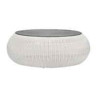 GARTENTISCH - Polyrattan - Elfenbeinweiß - WHITEHEAVEN von MYLIA - Weiß, Glas (92/92/35cm) - Vente-Unique