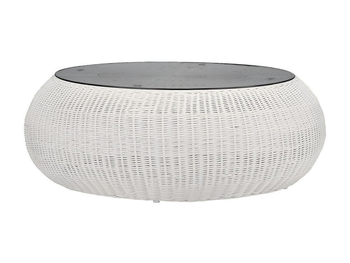 GARTENTISCH - Polyrattan - Elfenbeinweiß - WHITEHEAVEN von MYLIA - Weiß, Glas (92/92/35cm) - Vente-Unique