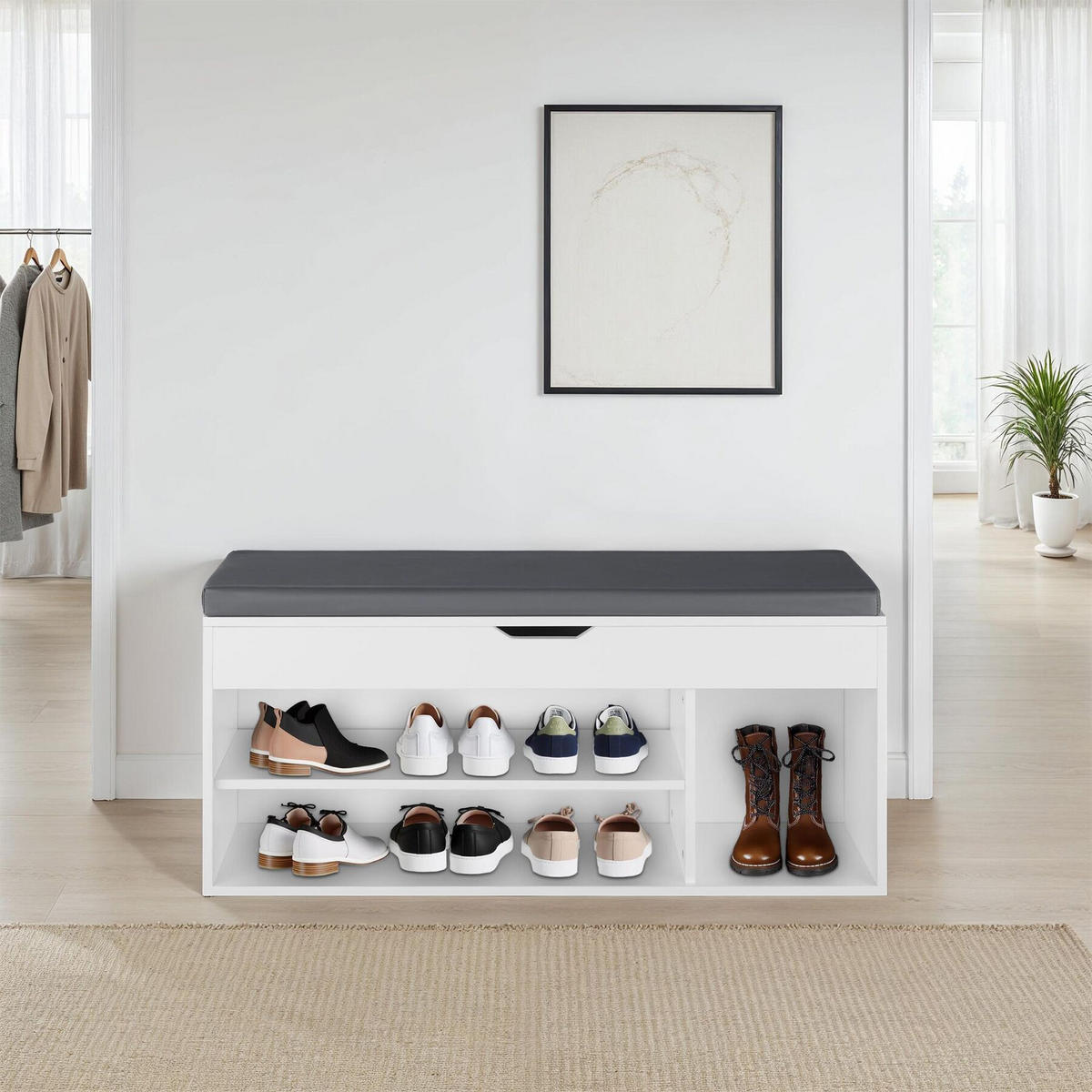 SCHUHBANK Natalya,104 x 30 x 49 cm,weiß - Weiß, Holz (30/49/104cm) - tectake