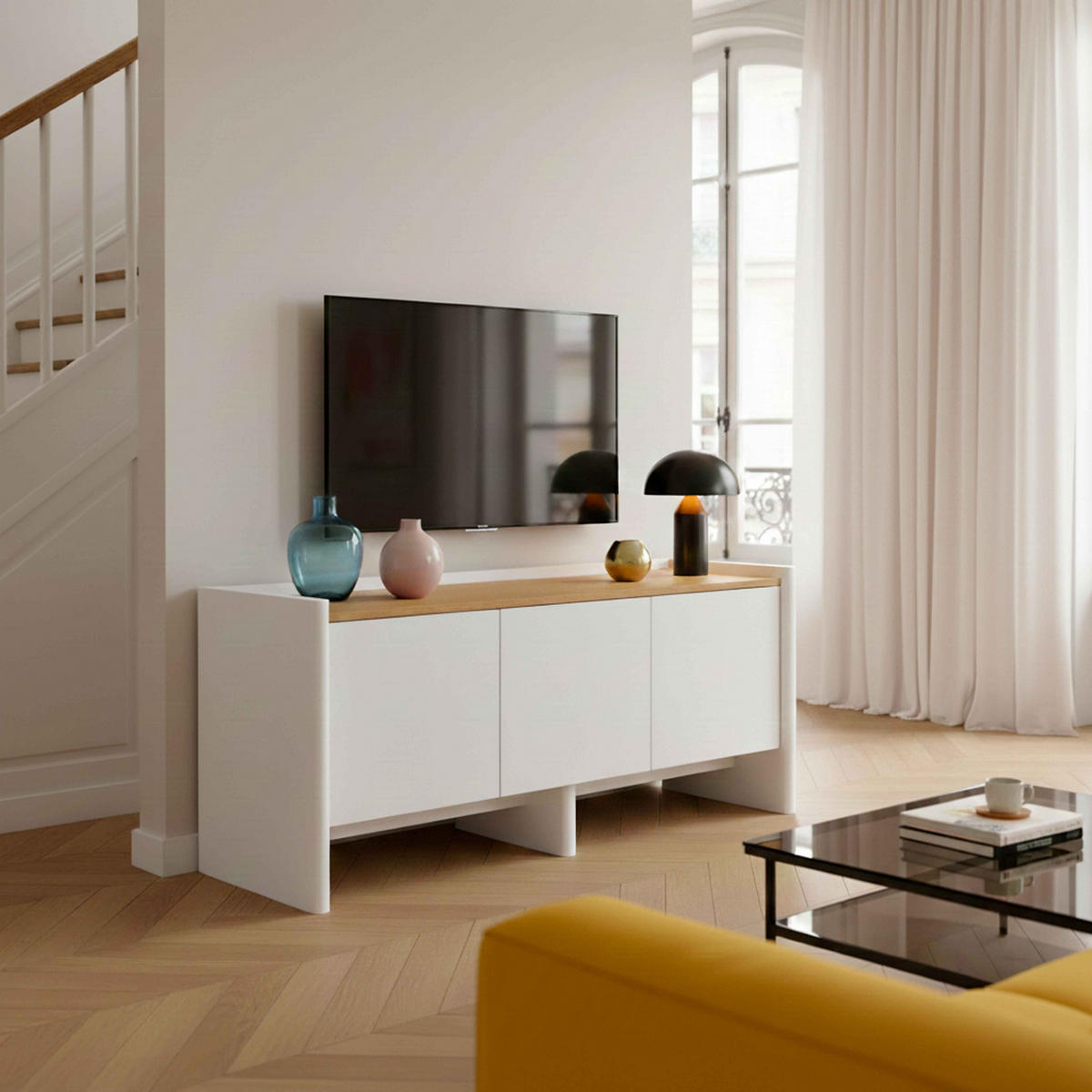 TV-SCHRANK 120 cm, Weiß - Weiß, Holz (40/55/120cm) - Oviala