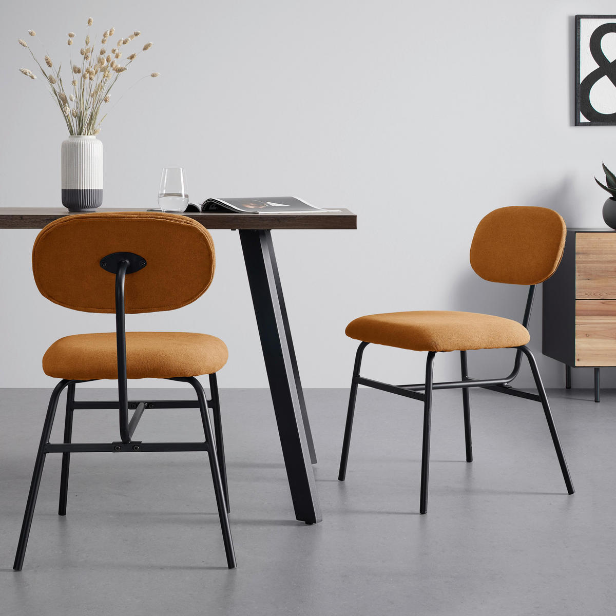 STUHL-SET Pino Orange Mikrofaser - Orange, Holz (46/80/55cm) - Bessagi Home