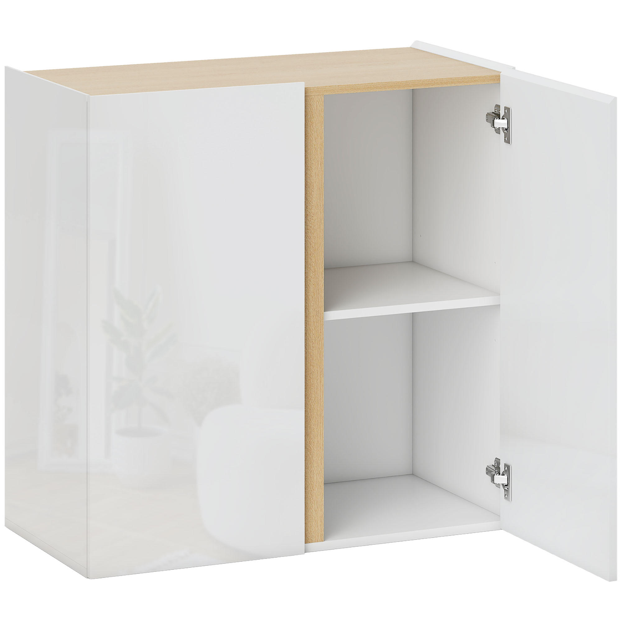 SIDEBOARD Küchenschrank mit 2 Soft-Close-Türen, Verstellbarer Einlegeboden - Weiß Hochglanz/Weiß, Holzwerkstoff/Kunststoff (40/80/80cm) - HOMCOM