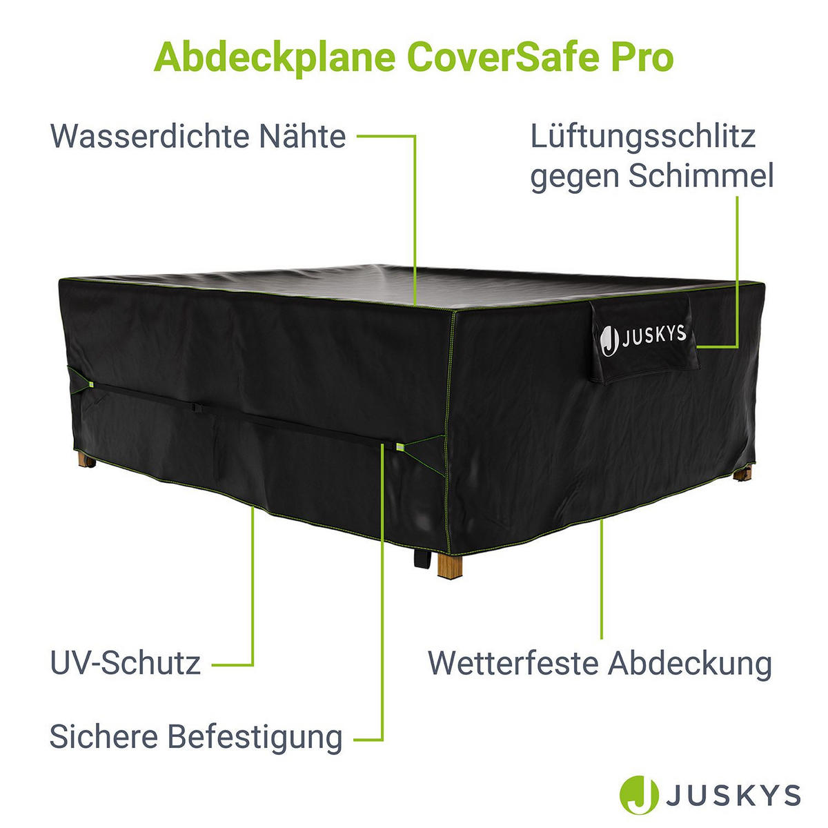 GARTENMÖBELABDECKUNG CoverSafe Pro schwarz - Schwarz, Kunststoff (250/100/300cm) - Juskys