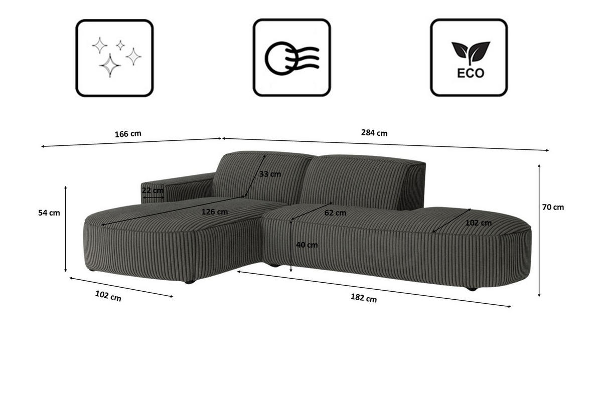ECKSOFA Cursal Atelier, Stoff Poso, Grau, Links - Grau, Holz (284/166cm) - Kaiser Möbel