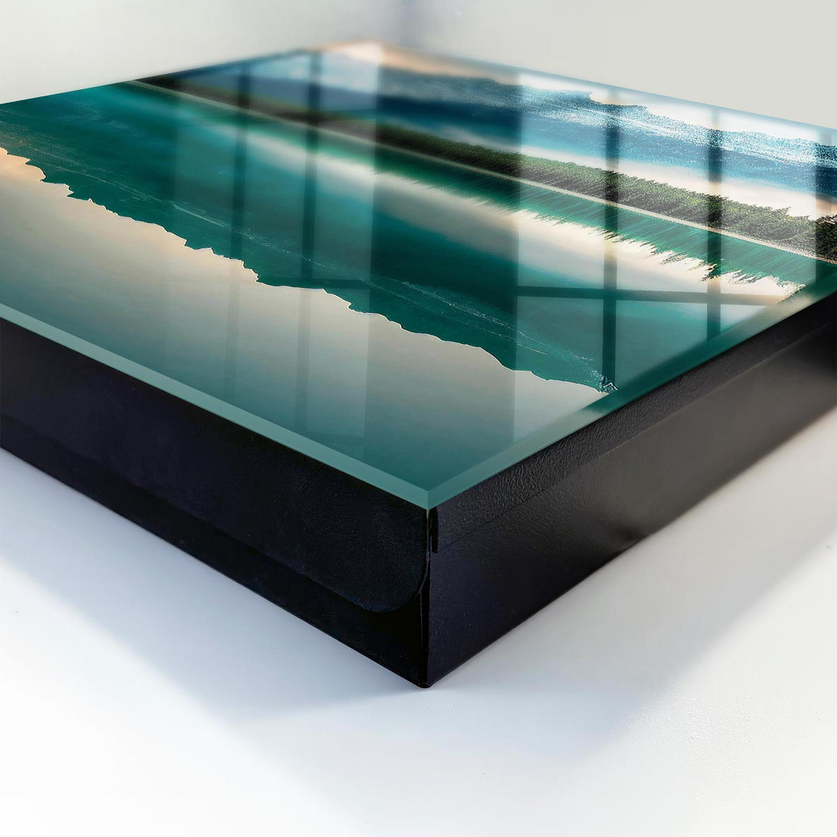 SCHLÜSSELBOX Schwarz 30x30 cm- Türöffnung nach rechts - Spiegelung des Berges - Grün, Metall (30/30/5cm) - TULUP