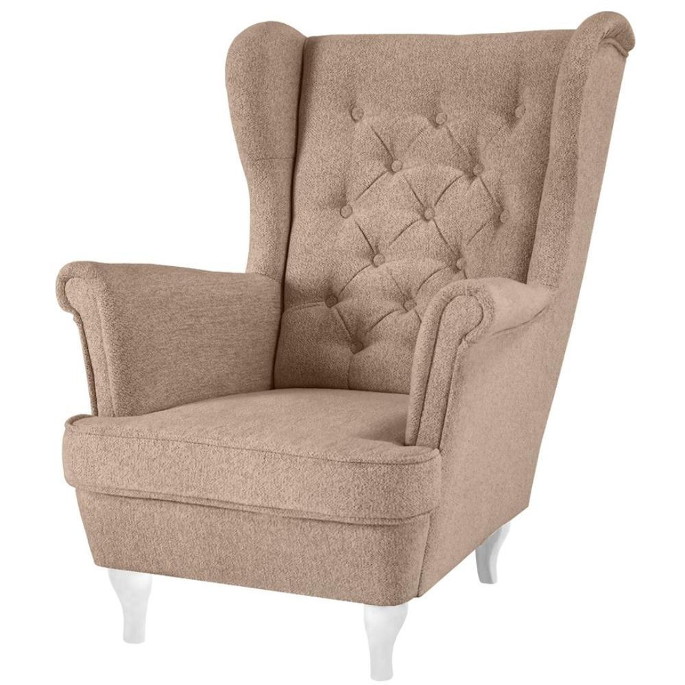 CHESTERFIELD-SESSEL Falco hellbraun mit Weiß Holzbeinen - Hellbraun/Weiß, Holz/Textil (82/102/92cm) - Beautysofa