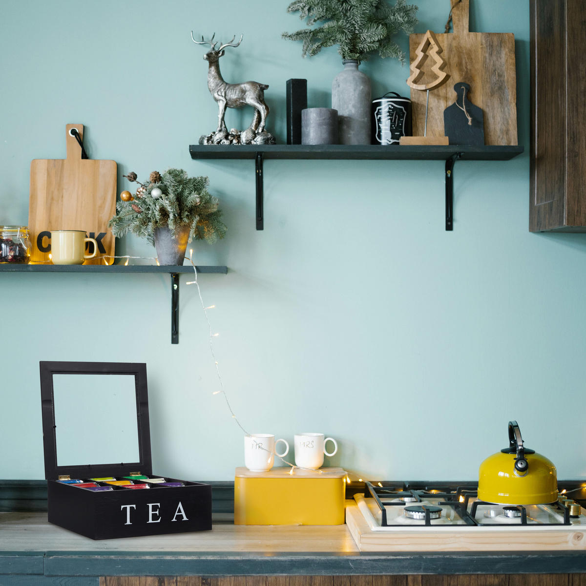 TEEBOX - Schwarz, Holz/Kunststoff (23.5/9/23.5cm) - Relaxdays