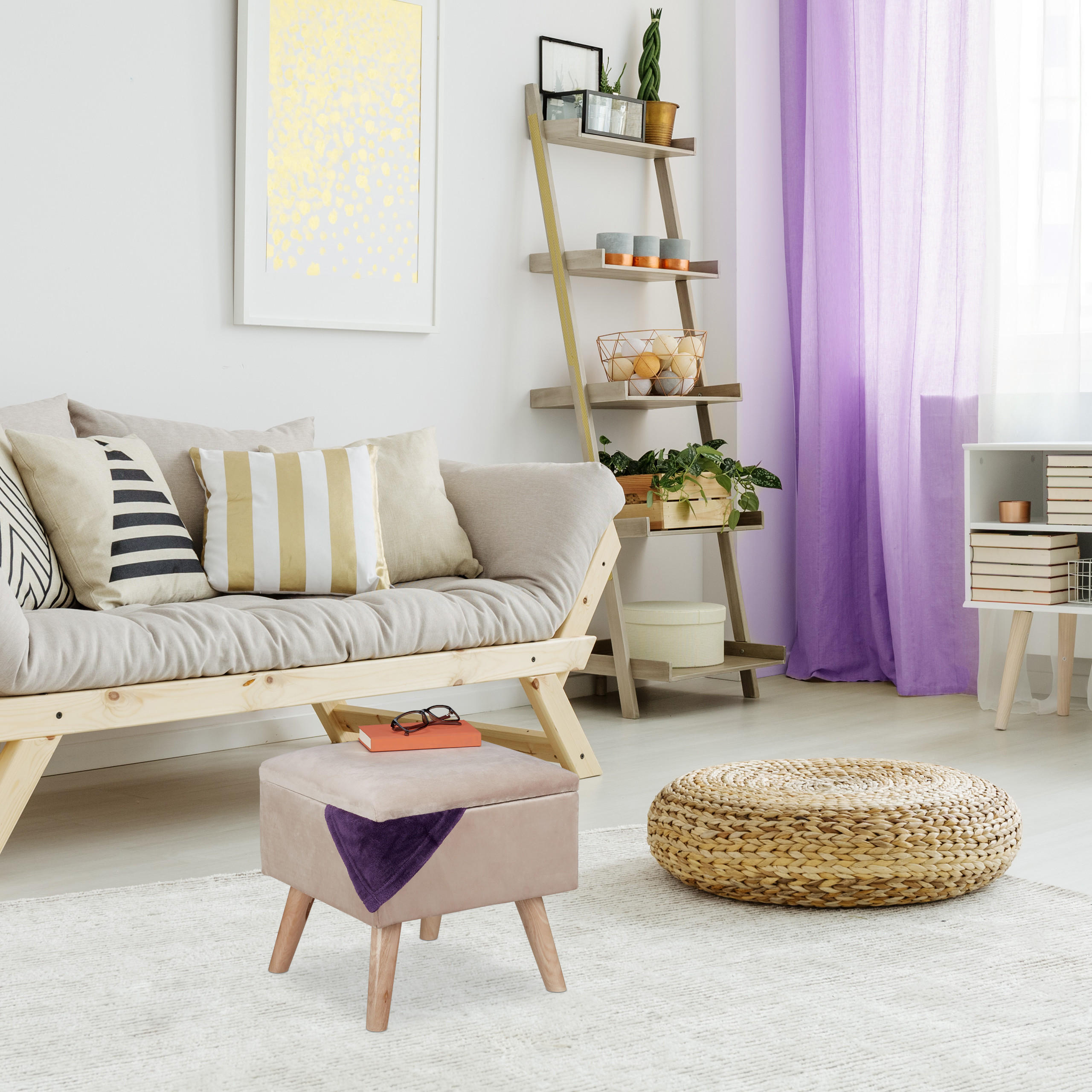 SAMTHOCKER - Creme, Holz/Holzwerkstoff (40/40/40cm) - Relaxdays