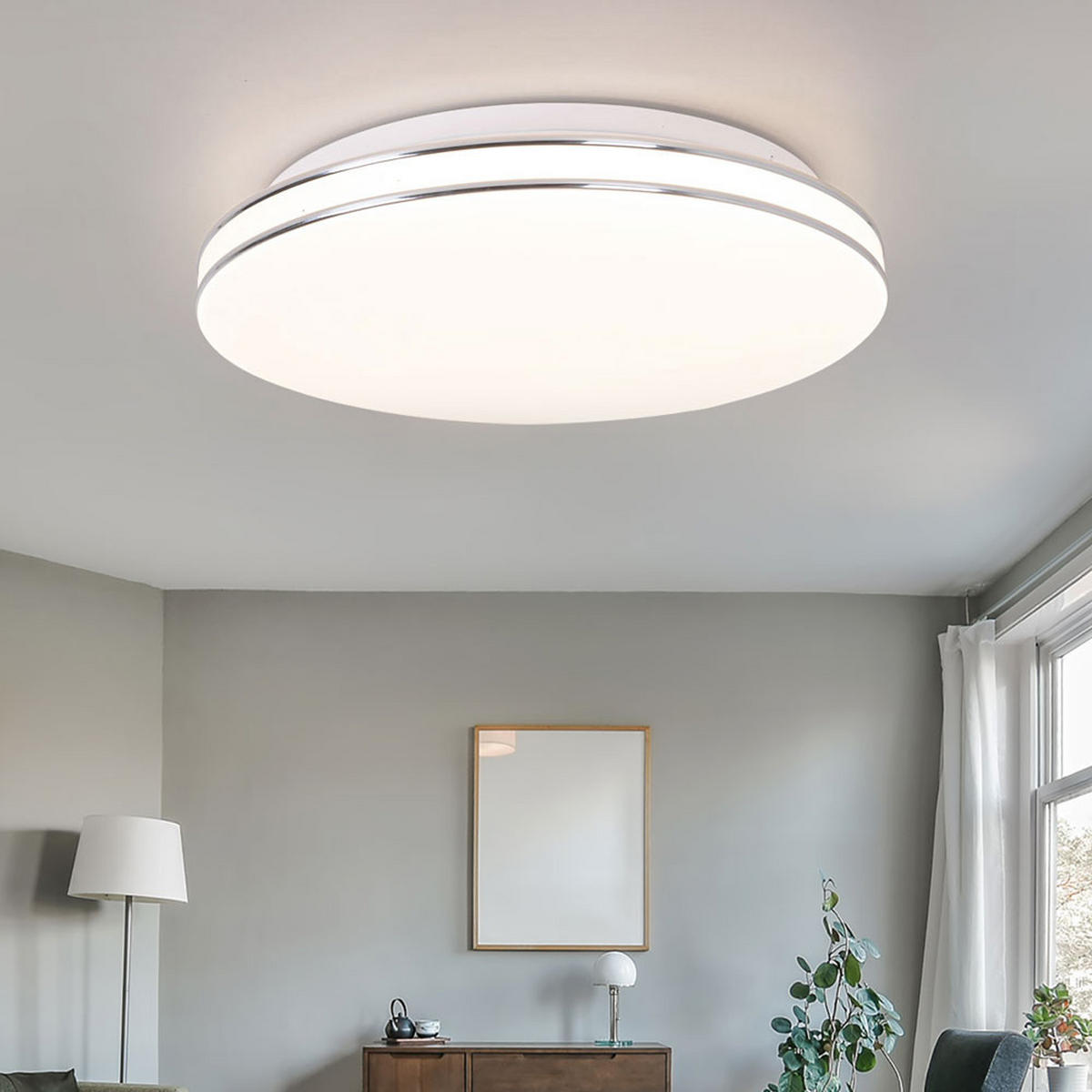 LED DECKENLEUCHTE Metall Weiß Opal - Weiß, Metall (37/37/8cm) - Globo Lighting