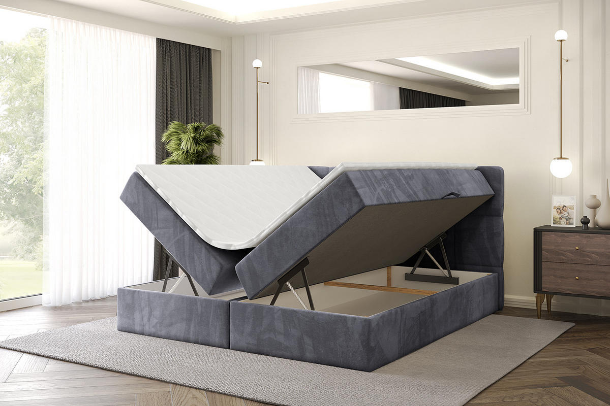 BOXBETT mit Matratze H4 und Lattenrost - LIRO - 160x200 - Dunkelgrau Casablanca - Dunkelgrau, Holzwerkstoff/Kunststoff (160/200cm) - ALTDECOR