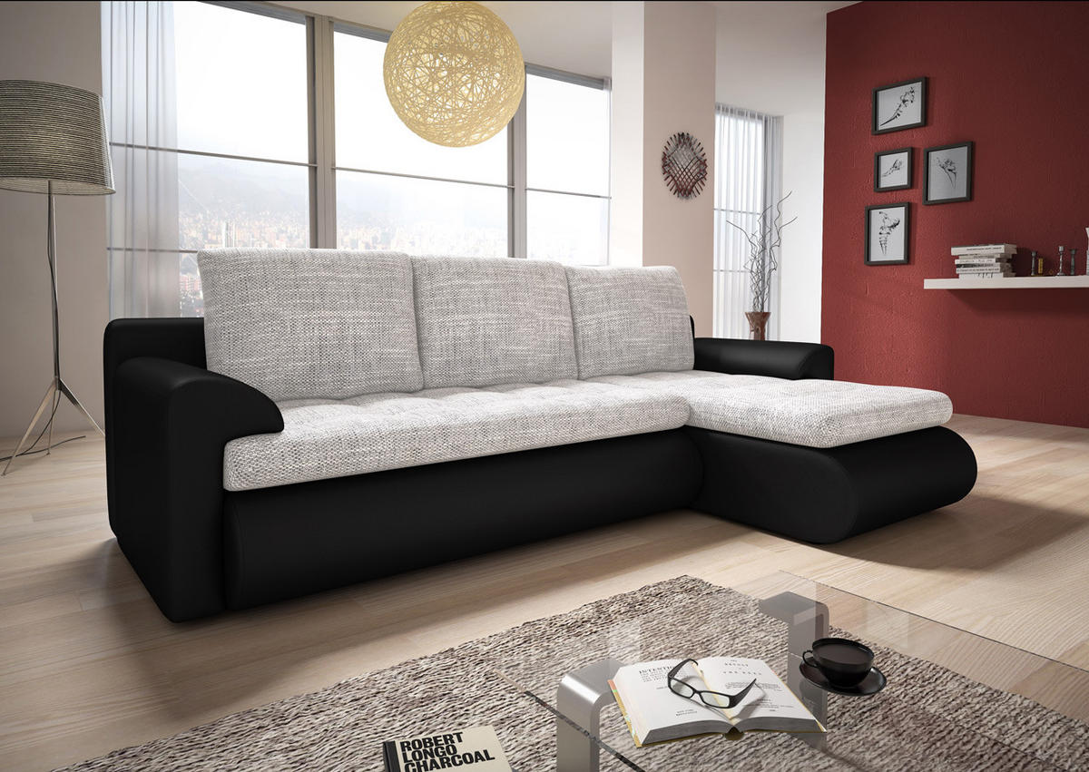 ECKSOFA Santi, Seite: Rechts - Hellgrau/Schwarz, Holz/Textil (226/152cm) - Sofnet