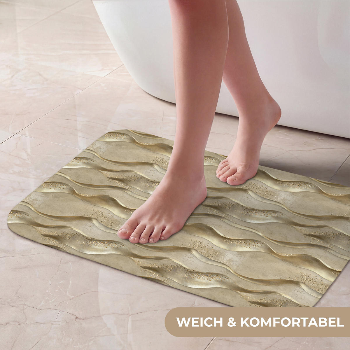 KOUPELNOVÁ PŘEDLOŽKA Vlny - vzor - zlaté 60x40 cm - barva mosazi, textil/plast (60/40cm)
