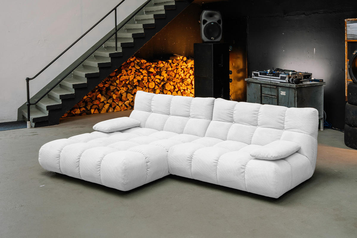 ECKSOFA VIVIEN Weiß Cord - Schwarz/Weiß, Kunststoff/Textil (290/178cm) - KAWOLA