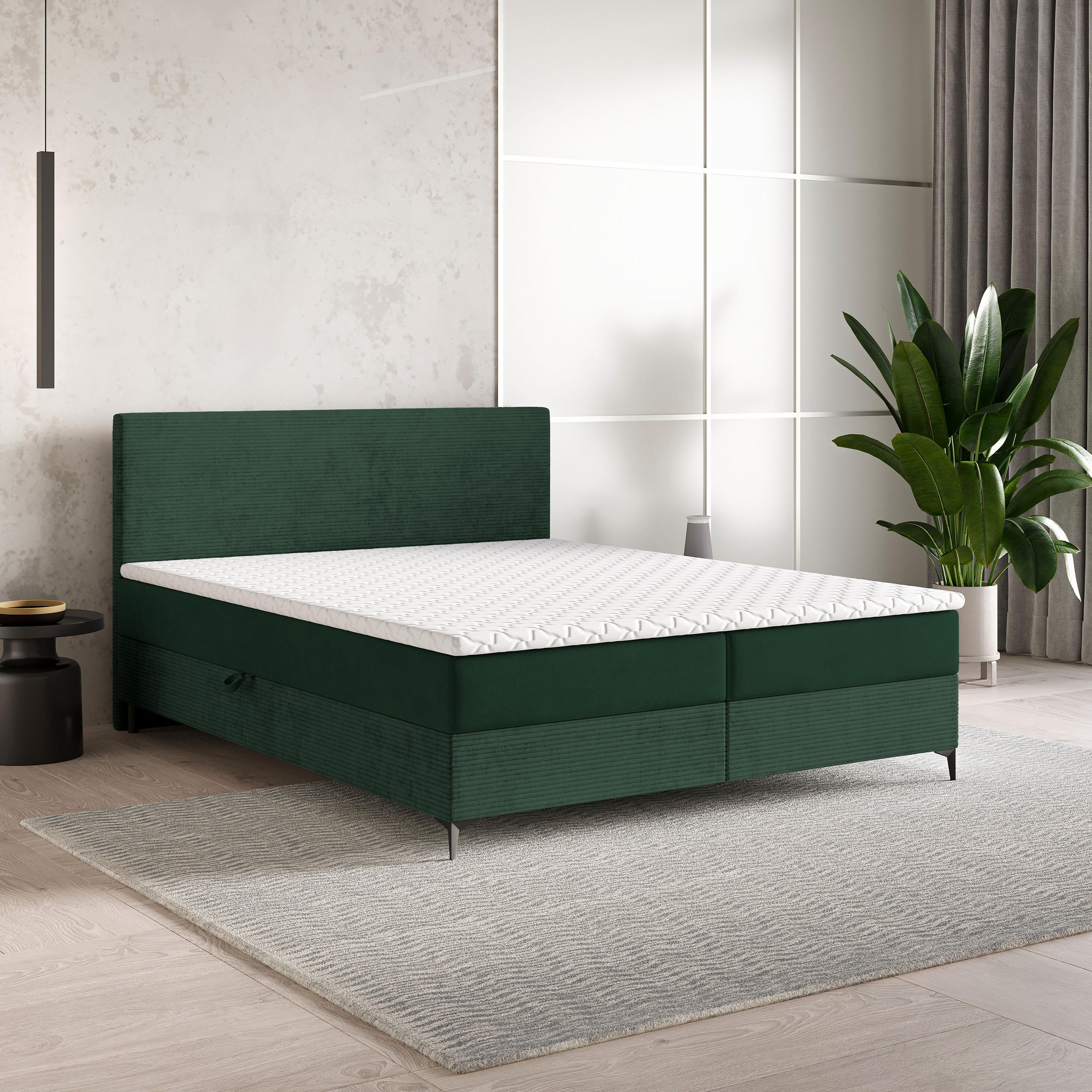 BOXBETT TORREL 140x200 cm mit Matratze und Topper - Grün - Grün, Holz (140/200cm) - MASSENO