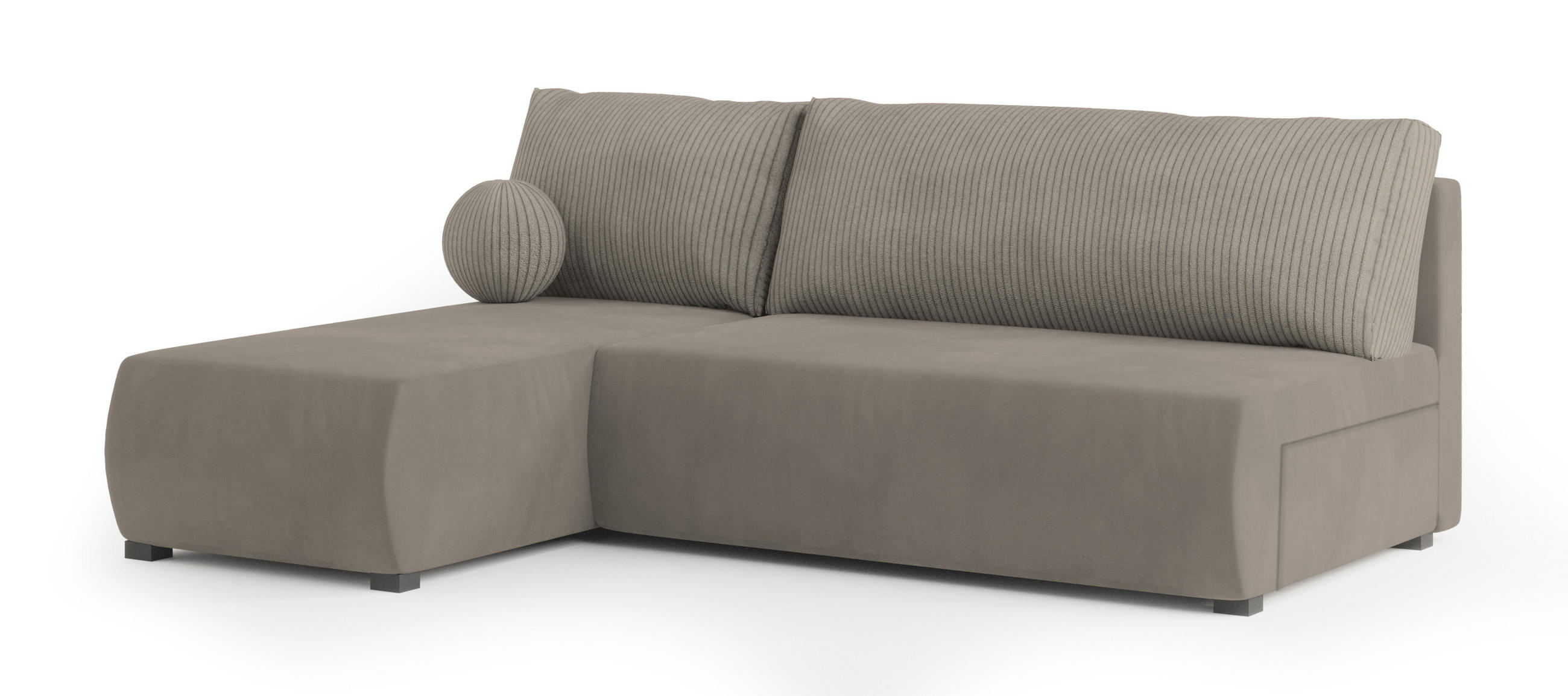 ECKSOFA PARVELO Beige Plüsch-Stoff mit Schlaffunktion - Beige, Holz (200/143cm) - MASSENO