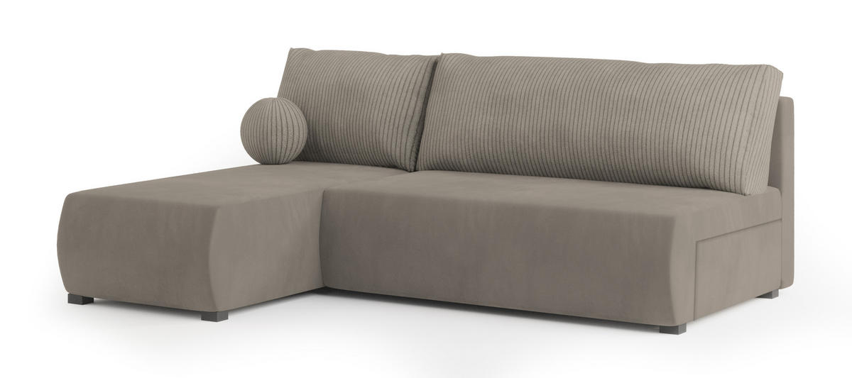 ECKSOFA PARVELO Beige Plüsch-Stoff mit Schlaffunktion - Beige, Holz (200/143cm) - MASSENO