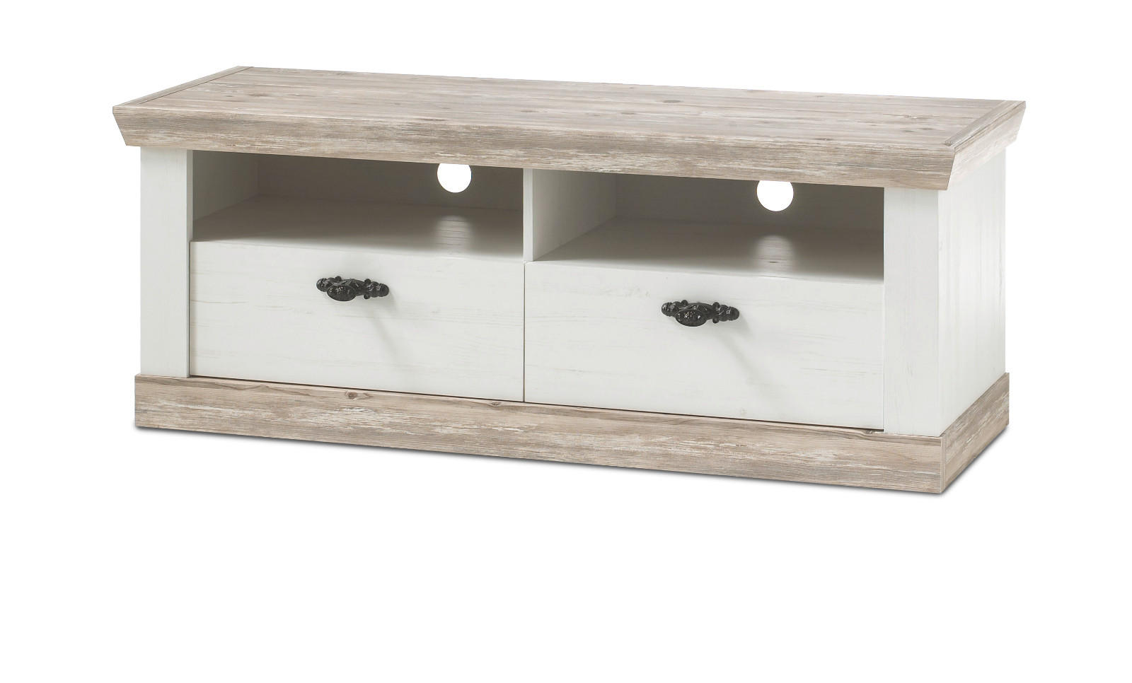 TV-LOWBOARD Pinie weiß, Oslo Pinie Landhaus, TV-Unterteil, 134 x 51 cm - Anthrazit/Weiß, Holzwerkstoff/Metall (134/51/44cm) - Furn.Design
