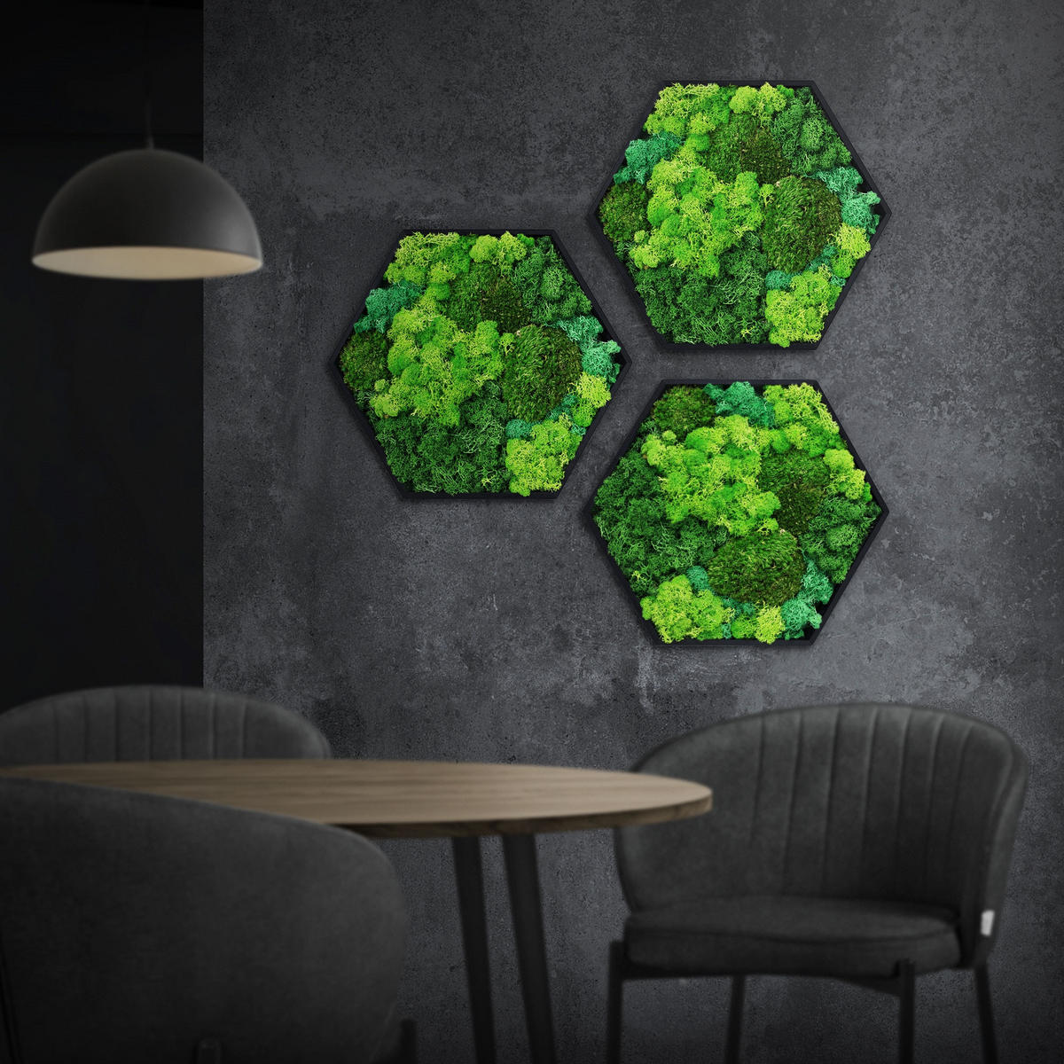 MOOSBILD Hexagon 38x34 cm Mooswand Indoor mit echtem echtem Kugelmoos-Islandmoos-Flachmoos-Mix und Holzrahmen Grün - Waldgrün, Naturmaterialien (38/34/3.4cm) - ECD-Germany