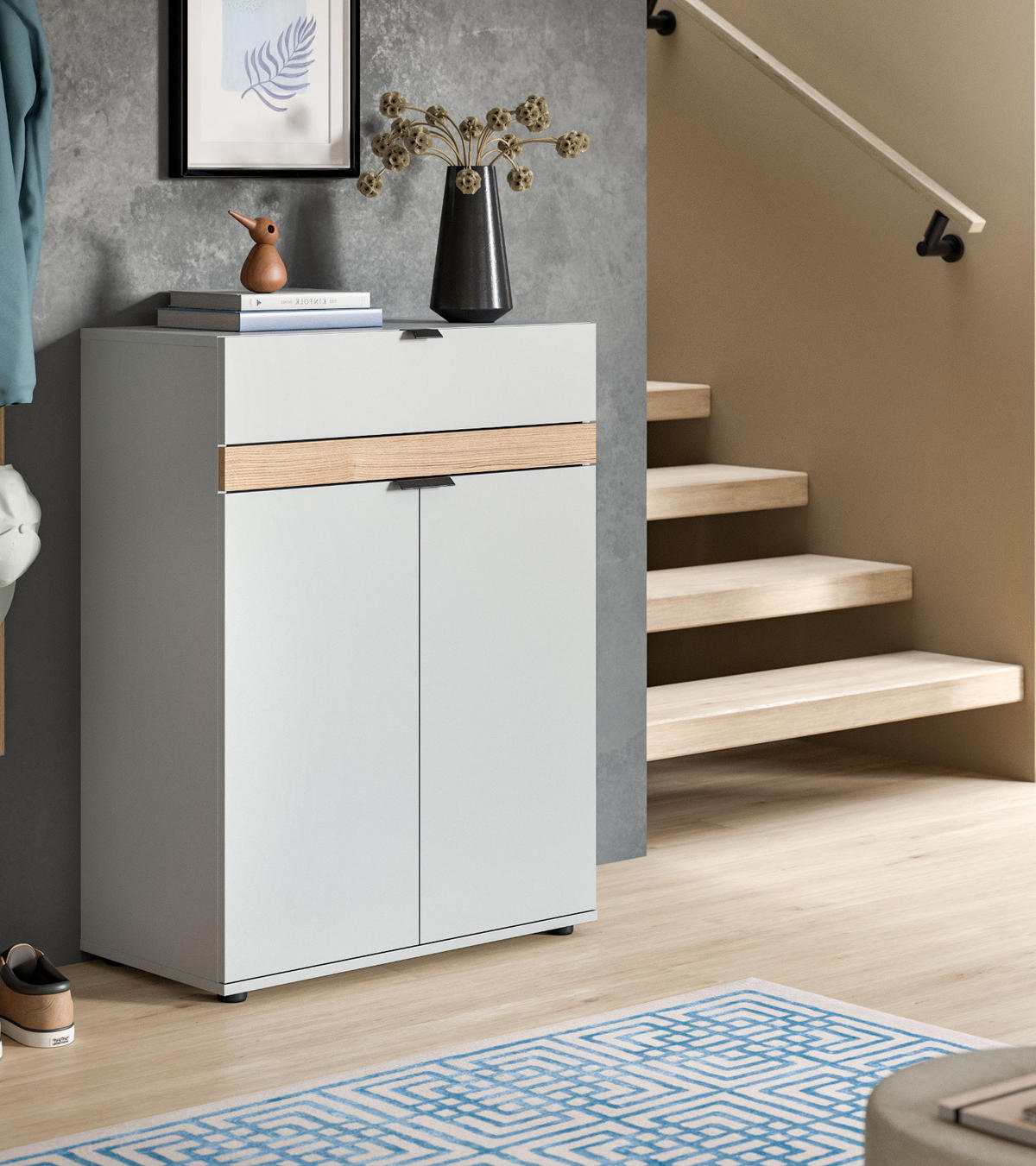 SCHUHSCHRANK grau, Evoke Eiche 75 x 98 cm, Flur Kommode mit Soft-Close - Eichefarben/Schwarz, Holzwerkstoff/Kunststoff (75/98/37cm) - Inn.Furn