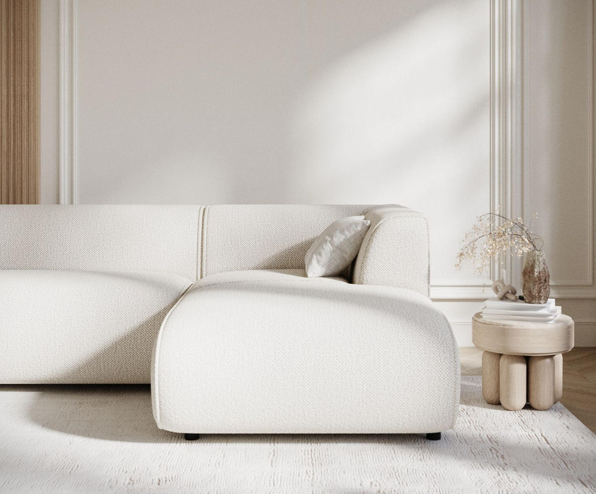 ECKSOFA Melani Creme Chenille-Stoff - Rechts Seite - Creme/Schwarz, Holz/Holzwerkstoff (162/256cm) - Maison de Reve