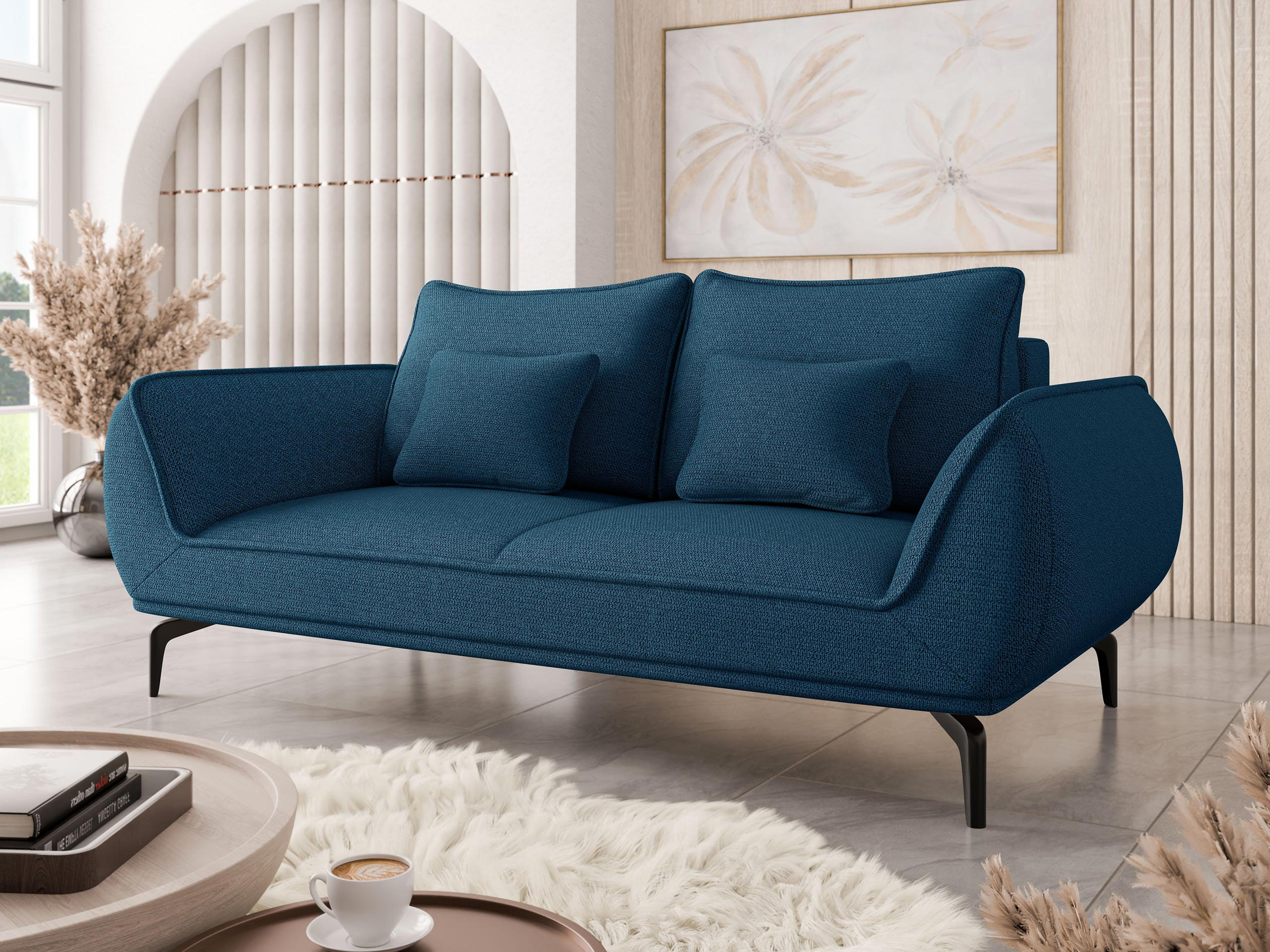 SOFA Cavo 2 - Schwarz/Dunkelblau, Holz/Textil (208/86/118cm) - MIRJAN24