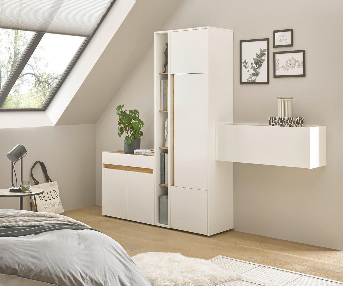 AKTENSCHRANK Set 4-teilig weiß matt, Eiche Wotan 250 cm, Büromöbelkombination mit Sekretär und viel Stauraum - Eichefarben/Silberfarben, Holz/Holzwerkstoff (250/200/40cm) - Furn.Design