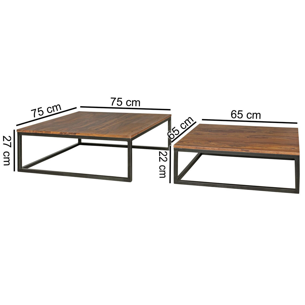 COUCHTISCH Set – 2-teilig Holzplatte Metallgestell Sheeshamfarben Industrial - Schwarz/Weiß, Holz/Metall (75/75/27cm) - KADIMA DESIGN