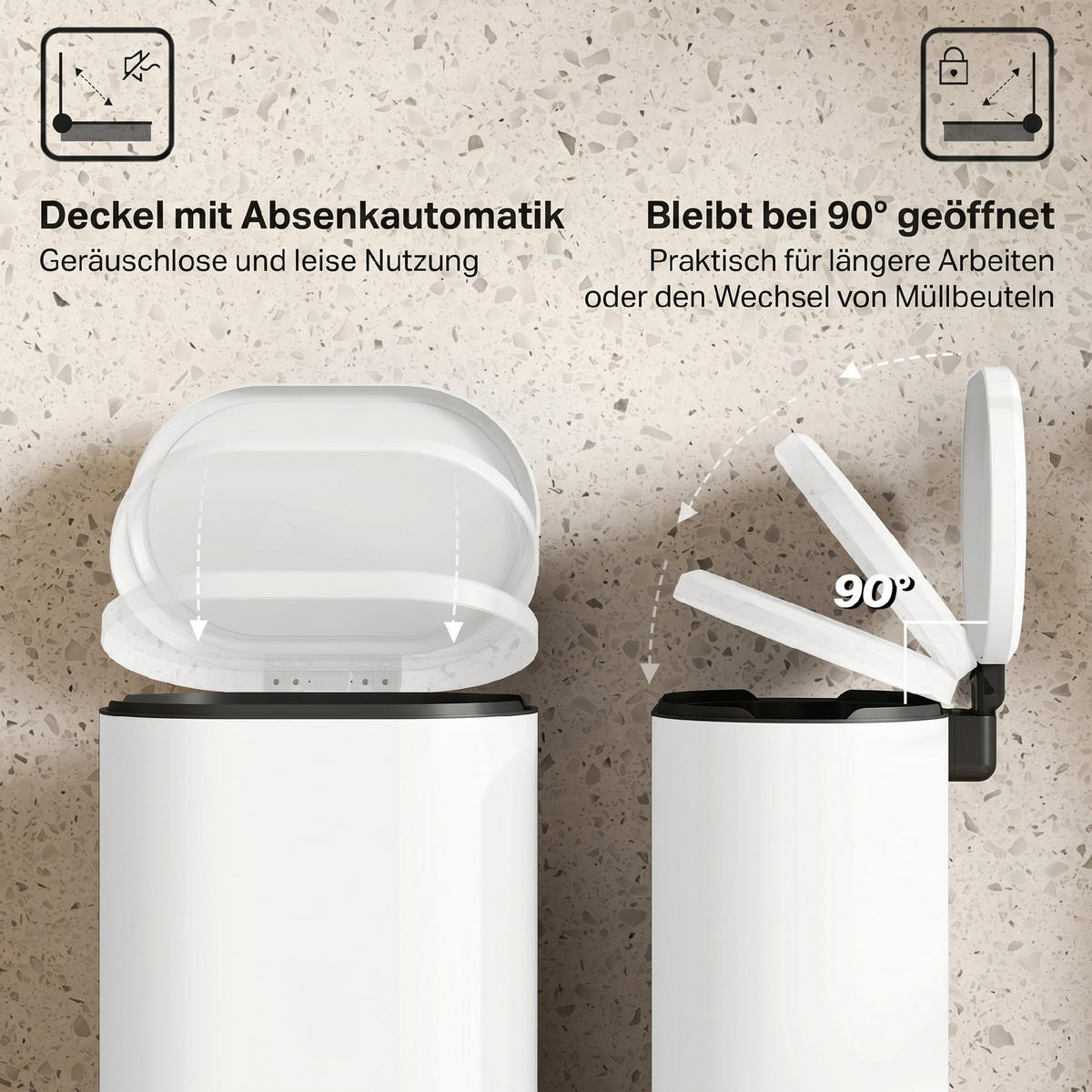 MÜLLEIMER Metall Kunststoff Cremeweiß - Creme, Metall (31/61/36.5cm) - HOMCOM