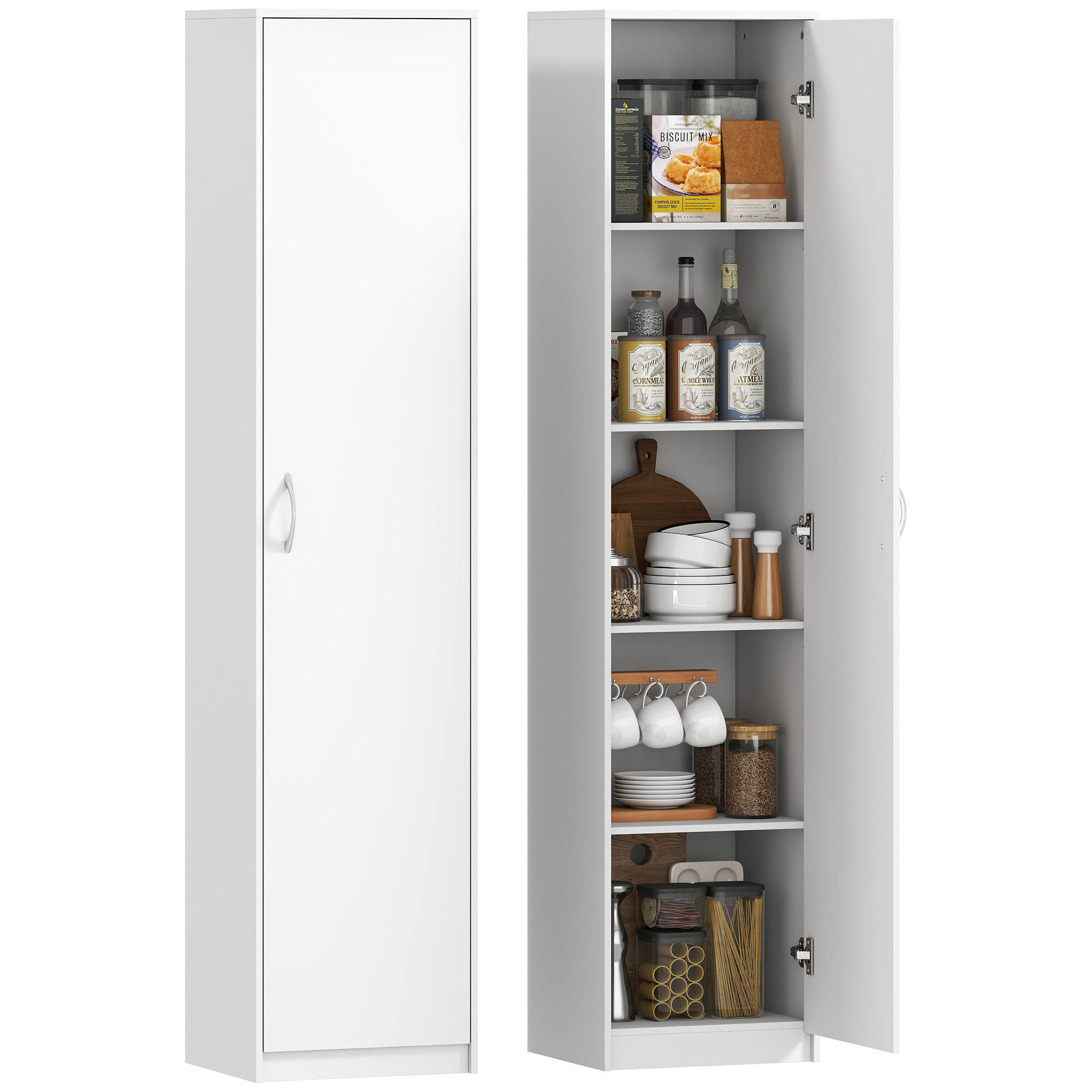 KÜCHENSCHRANK DE-08521 5 Ebenen mit verstellbaren Regalen Weiß - Weiß, Holzwerkstoff (35/180/40cm) - ComfortXL