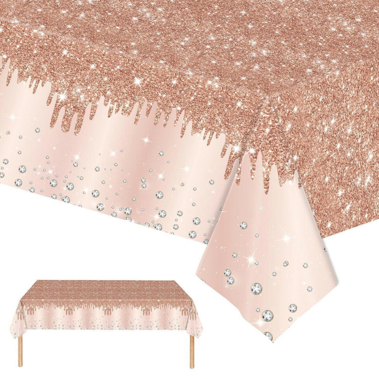 TISCHDECKE 2-teiliges Set 137 x 274 cm Roségold glitzernd - Rot, Kunststoff (274/137/1.5cm)