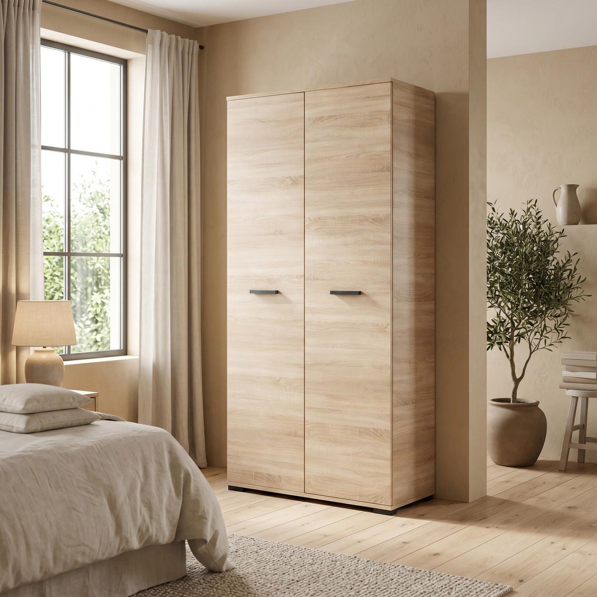 DREHTÜRENSCHRANK ALBANO 90/186/56cm 2-türig Sonoma Eiche - Sonoma Eiche, Holzwerkstoff (90/186/56cm) - MASSENO