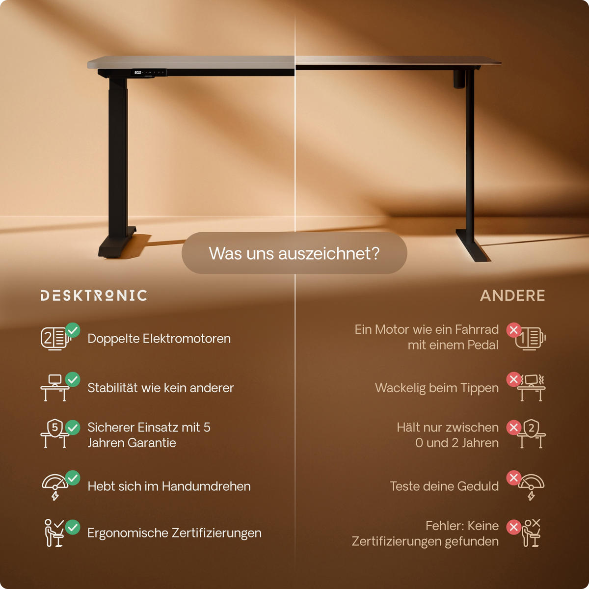 SCHREIBTISCH Elektrisch Höhenverstellbarer HomeOne 120x60cm Schwarz/Grau mit Memory-Funktion, Anti-Kollisions Technologie - Schwarz/Grau, Holzwerkstoff (60/120/72cm) - Desktronic